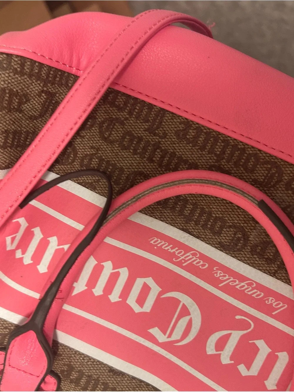 Juicy Couture Brown and Pink Logo Satchel